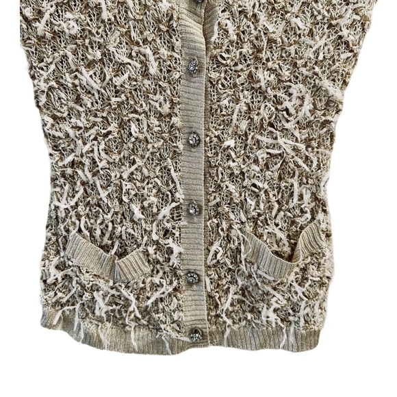 JULIEN MACDONALD ivory and gold ribbon knit cardigan - Picture 3 of 8